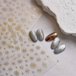 Hot Stamping Romantic White Gold Snowflakes Hexagon Winter 3D Self Adhesive Nail Art Stickers Shiny Rhinestone Manicure Decals (Online Order Only)