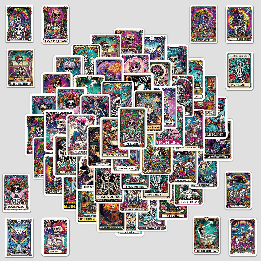 Tarot Skull Cartoon Stickers for Phone Laptop Luggage Skateboard - 10/30/50PCS (Online Order Only)