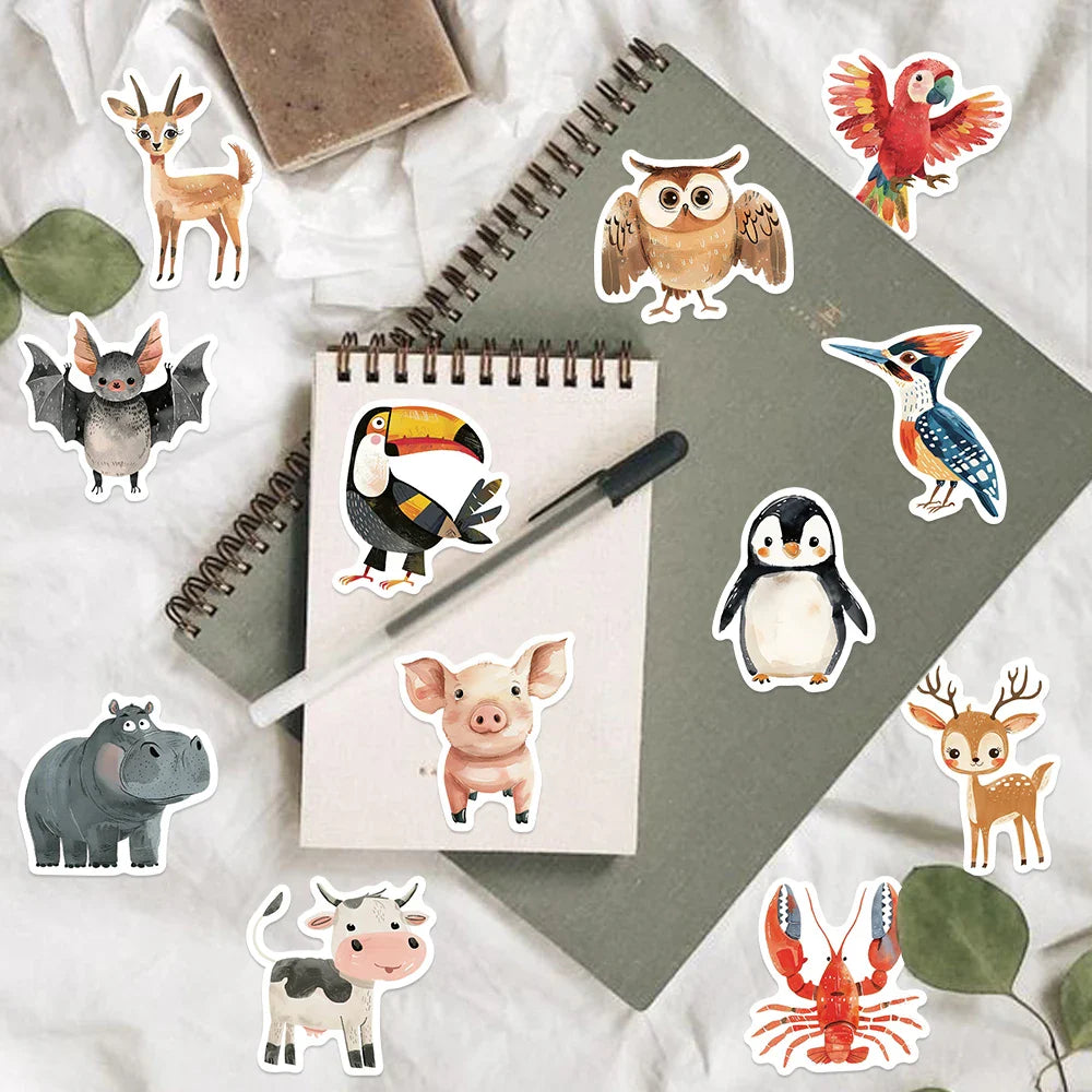 50pcs Cute Childrens Book Paintings Stickers Vinyl Waterproof Stickers for Kids Toy Animals Decals for Loptop Water Bottle Phone (ONLINE ORDER ONLY)