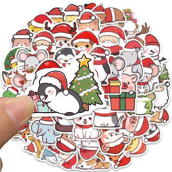 50pcs Cute Cartoon Merry Christmas Animals Stickers For Laptop Water Bottle Luggage Guitar Waterproof Graffiti Vinyl Decals (ONLINE ORDER ONLY)