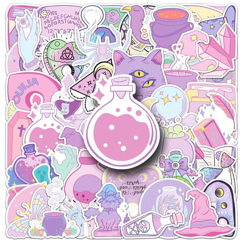 Pink Witch Stickers Set for Kids DIY Scrapbook, Phone, Fridge, Guitar, Bike Decals (Online Order Only)