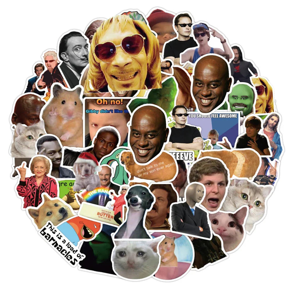 Funny Meme Stickers Pack - Waterproof Decals for Laptop, Phone, Car, Guitar, Fridge (Online Order Only)