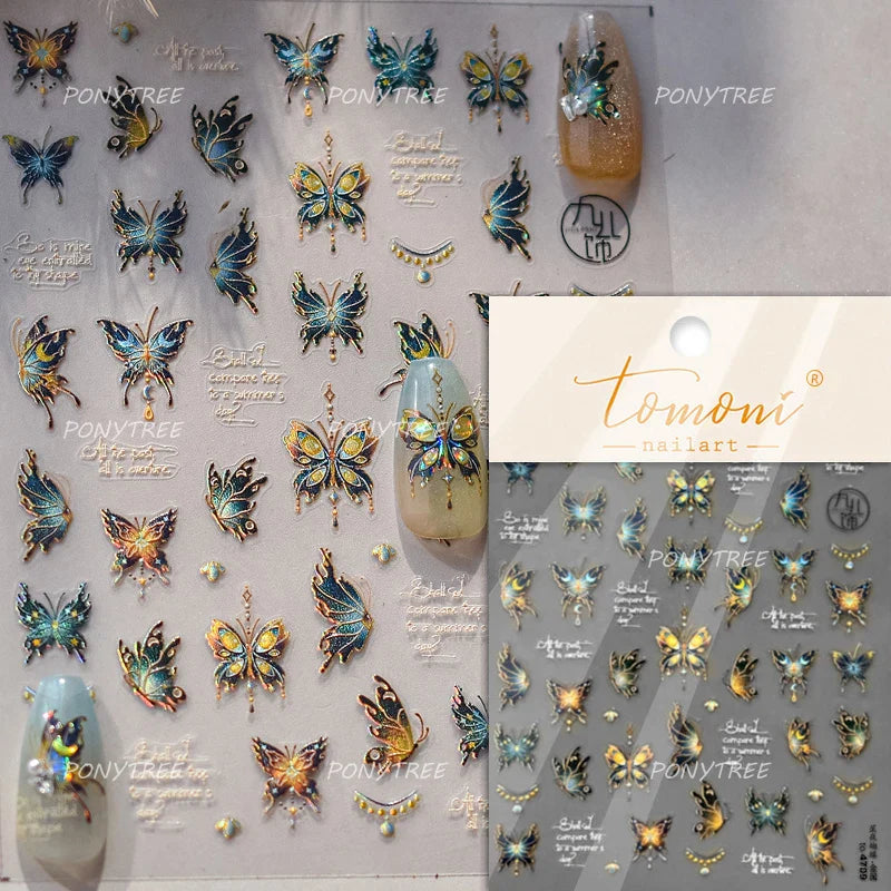 Butterfly Peach Blossom Flowers Lantern Star Tassel Pendant Gold Hot Stamping Self Adhesive Nail Art Stickers Manicure Decals (ONLINE ORDER ONLY)