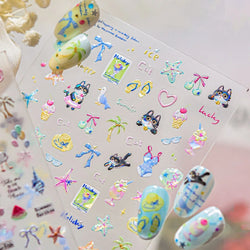 Summer Beach Bikini Watermelon Duck Cat Ice Cream Shell Coconut Tree Cherry Starfish Sunglasses Nail Art Sticker Manicure Decals (ONLINE ORDER ONLY)