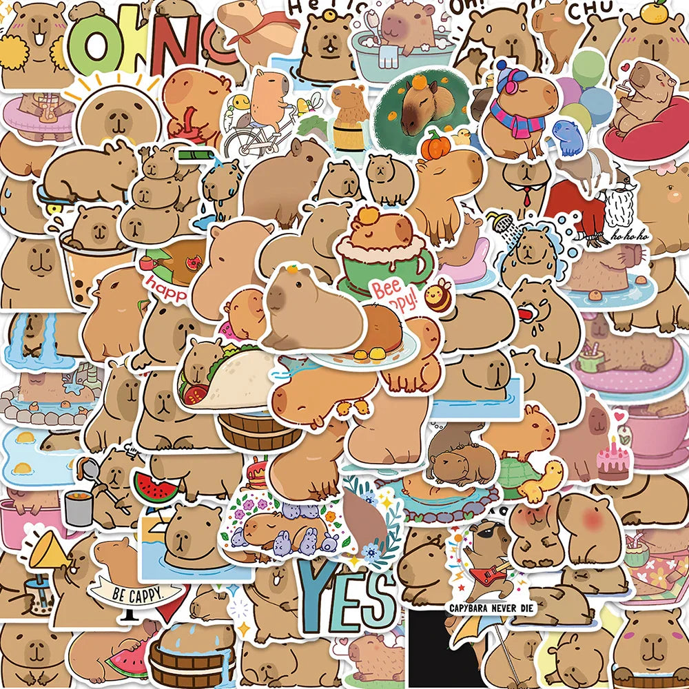 Capybara Cartoon Stickers - Cute Animal Decals for Laptop, Car, Diary, Stationery (10/30/50/100pcs) (Online Order Only)