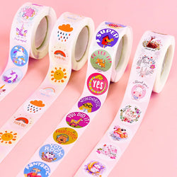 500Pcs Children's Cartoon Animal Stickers Baby Stickers Kindergarten Inspirational Little Red Flower Reward Roll Stickers (Online Order Only)