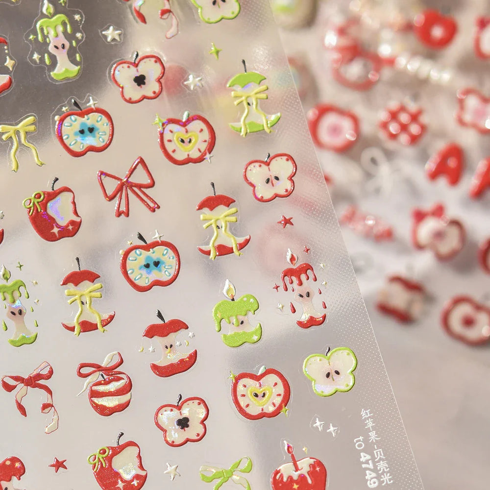 Shiny Attractive Apple Core Peel Cute Fruits Bowknot Tie Star Self Adhesive Nail Art Stickers Charming Rhinestone Manicure Decal (ONLINE ORDER ONLY)
