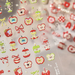Shiny Attractive Apple Core Peel Cute Fruits Bowknot Tie Star Self Adhesive Nail Art Stickers Charming Rhinestone Manicure Decal (ONLINE ORDER ONLY)