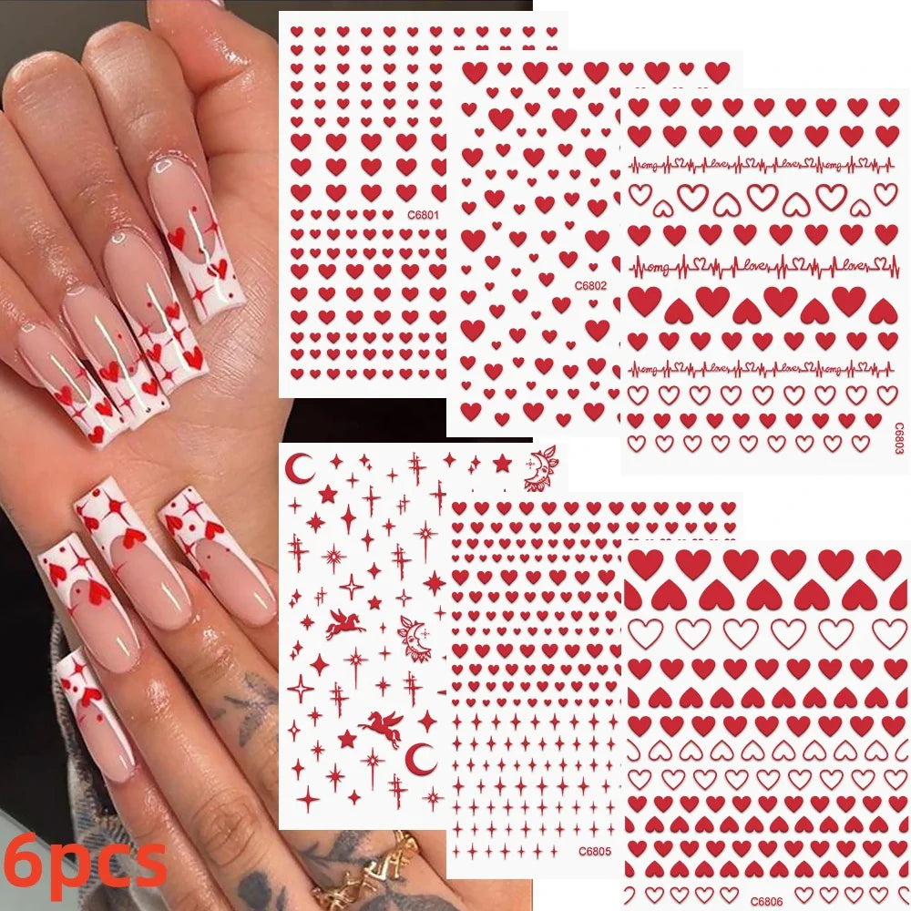 6pcs Mirror Silver Star 3D Nail Sticker Holographic Heart/Moon/Cross Design Self-Adhesive Decal Manicure Art Supplies Decoration (ONLINE ORDER ONLY)