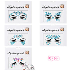 5Pcs Coloful Glitter Face Jewelry Sticker Crystal Eye Body Face Jewels Bady Makeup Tools Temporary Self-Adhesive Nail Rhinestone (ONLINE ORDER ONLY)