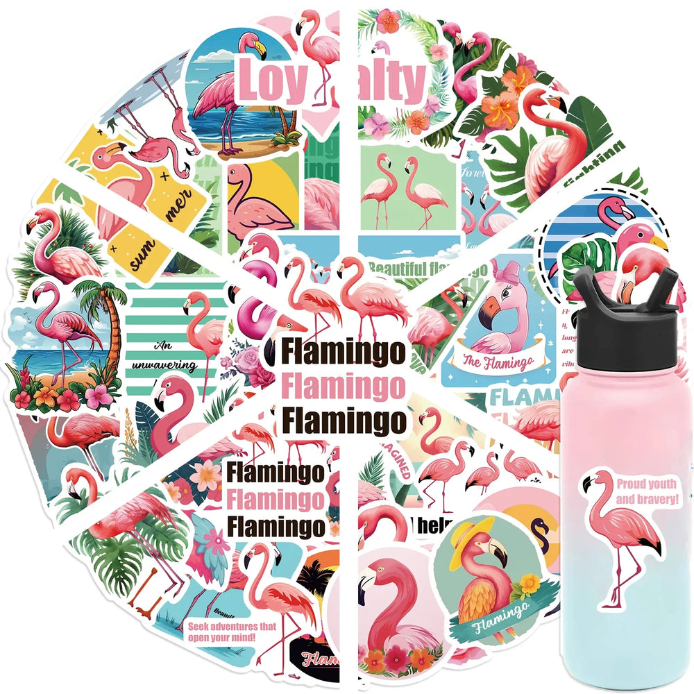 50pcs Flamingos Stickers Dream for DIY Girls Scrapbook Suitcase Water Bottle Phone Laptop Guitar Decal Cartoon Sticker Toys (Online Order Only)