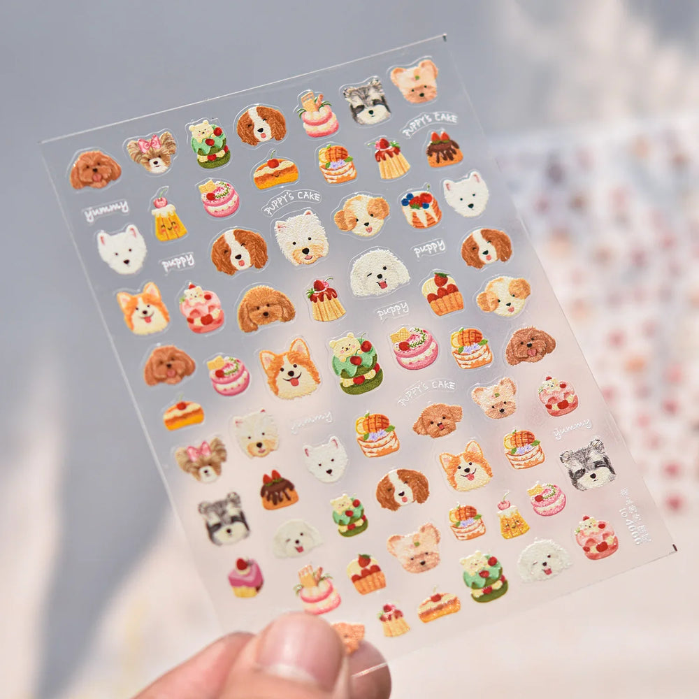 Cute Mango Dog Puppy Bear Bichon Blueberries Strawberry Cake Fruit Juice Desserts Corgi Adhesive Nail Art Sticker Manicure Decal (Online Order Only)