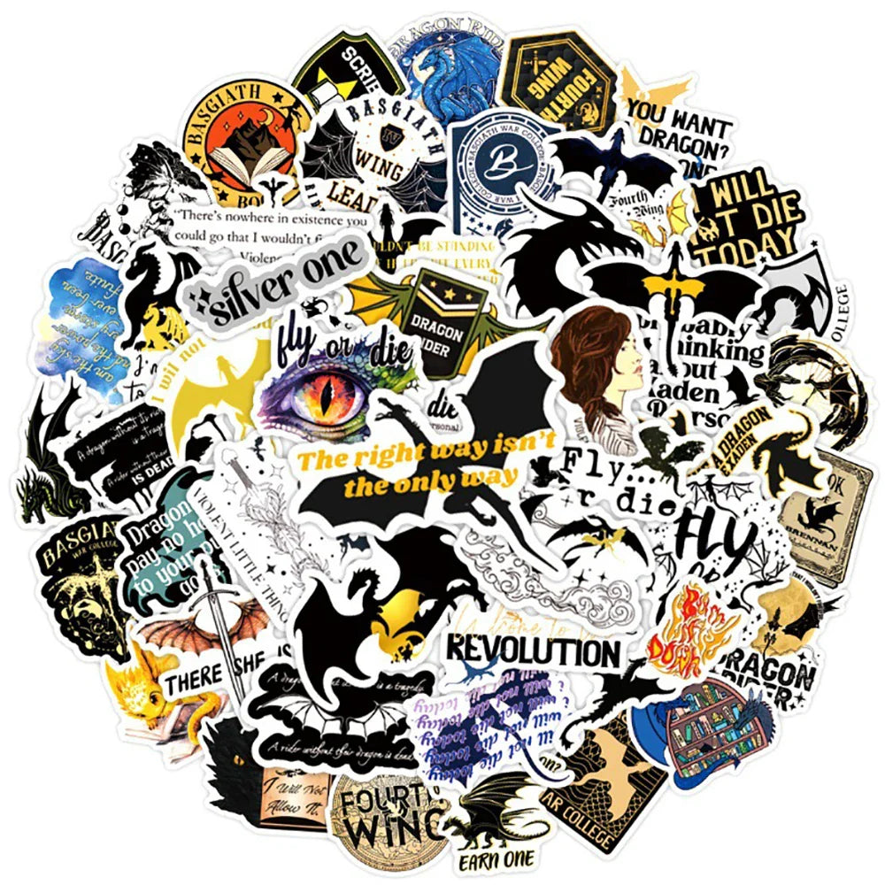 Fourth Wing Fantasy Cartoon Stickers Decals for Phone, Suitcase, Fridge, Laptop - 10/30/50PCS (Online Order Only)