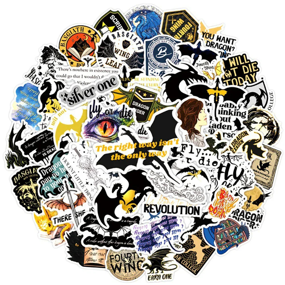 Fourth Wing Fantasy Cartoon Stickers Decals for Phone, Suitcase, Fridge, Laptop - 10/30/50PCS (Online Order Only)