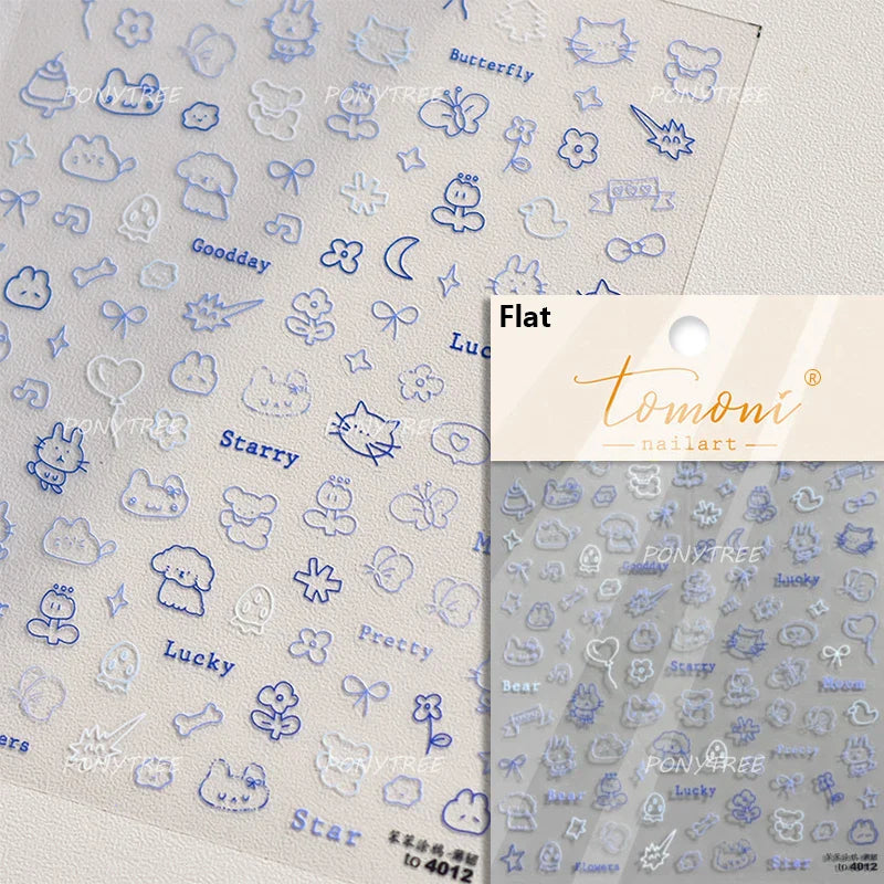 Flower Star Sun Grid Line Interesting Graffiti Tulip Cherry Apple Fruit Dot Painting Adhesive Nail Art Stickers Manicure Decals (ONLINE ORDER ONLY)