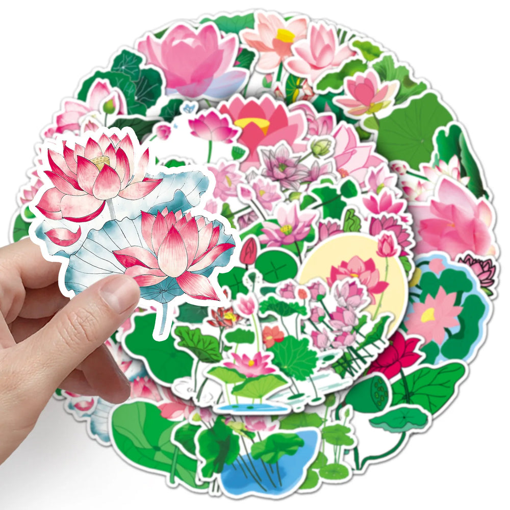 10/30/50PCS Lotus Cartoon Stickers Lotus Leaf Sticker DIY Luggage Laptop Phone Car Bike Graffiti  Skateboard Plant Decals Toy (ONLINE ORDER ONLY)