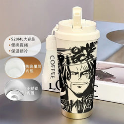 One Piece Thermos Cup: 520ML Luffy & Zoro Anime Straw Mug (ONLINE ORDER ONLY)