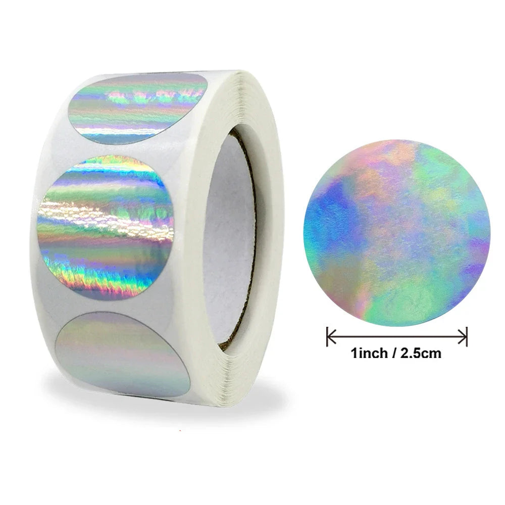 500pcs/roll Gold Holographic Glitter Sealing Label Round Laser Sticker Party Handmade Envelope Business Label Stationary Sticker (ONLINE ORDER ONLY)