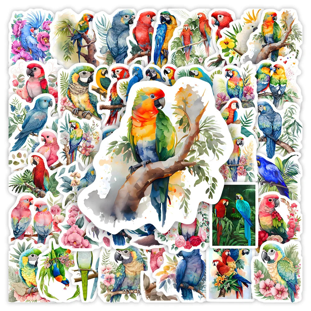 Aesthetic Painting Parrot Bird Stickers Kids DIY Toy Gift Decorative  Decal for Scrapbook Laptop Phone Luggage Bottle Waterproof (Online Order Only)