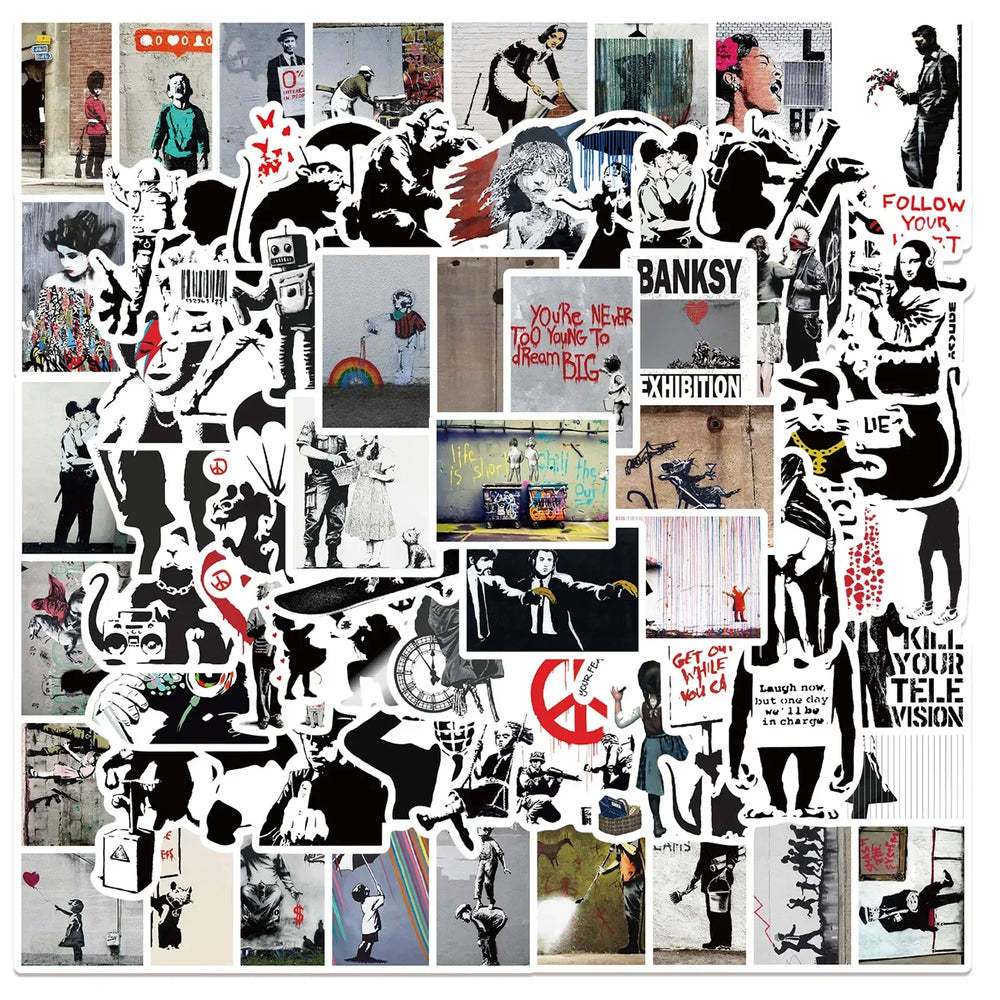 Banksy Graffiti Art Stickers for Phone, Laptop, Luggage, Skateboard - Fun Gift for Kids (Online Order Only)