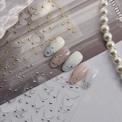 Star Moon Love Heart Curved Line Arc Dreamy Necklace Hanging in The Air Starry Night Adhesive Nail Art Stickers Manicure Decals (ONLINE ORDER ONLY)