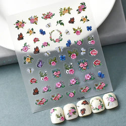 Chic Dragonfly Spider Insect Butterfly 3D Self Adhesive Nail Art Decoration Sticker Heart Puppy Flower Manicure Decal Y2K Flower (ONLINE ORDER ONLY)