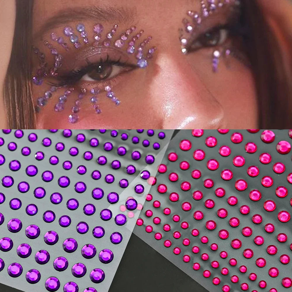 5Pcs Coloful Glitter Face Jewelry Sticker Crystal Eye Body Face Jewels Bady Makeup Tools Temporary Self-Adhesive Nail Rhinestone (ONLINE ORDER ONLY)