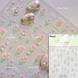 Tulips Flower Letter Bowknot Butterfly Irregular Lines Pearl Tender 5D Adhesive Nail Art Stickers Manicure Decals Stick on Nail (ONLINE ORDER ONLY)