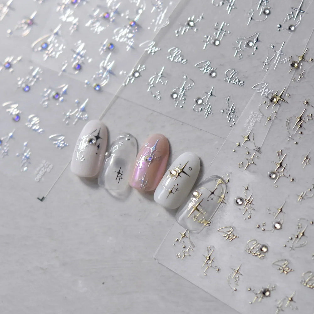 Colorful Rhinestone Laser Star Bronzing Gold Silver Pearl 5D Relief Self Adhesive Nail Art Decoration Sticker 3D Manicure Decals (ONLINE ORDER ONLY)