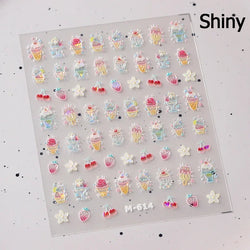 Chic Cute Cheese Ice Cream Pudding Bowknot Strawberry Muffin Stars Cake Embossed Heart Adhesive Nail Art Sticker Manicure Decals (ONLINE ORDER ONLY)