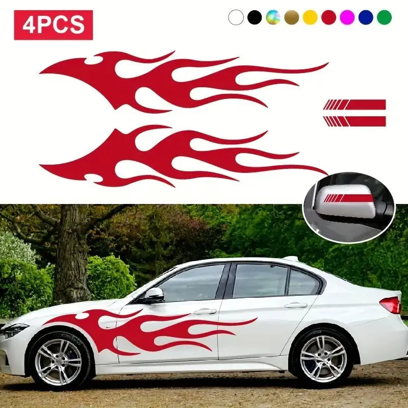 4pcs Fashion Car Stickers Flames Flaming Auto Body Stickers, Stripe Car Door Decals Waterproof Decorative Decal (Online Order Only)