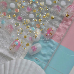 Halo Dyeing Ocean Shell Conch Starfish Pearl Love Heart Bowknot Jellyfish Adhesive Nail Art Stickers Manicure Decals Wholesale (ONLINE ORDER ONLY)