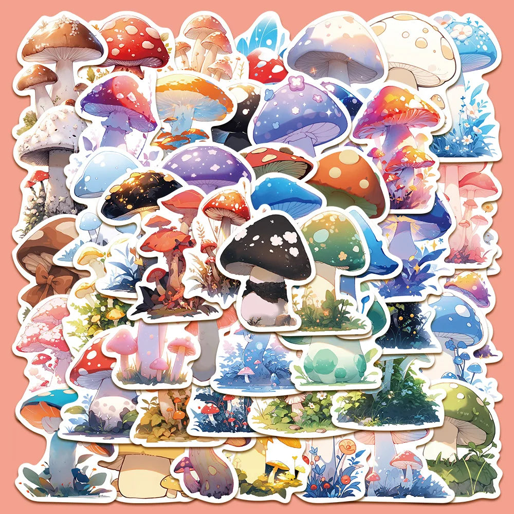 50pcs Magic Mushroom Graffiti Stickers for Helmets, Walls, DIY Decoration Wholesale (Online Order Only)