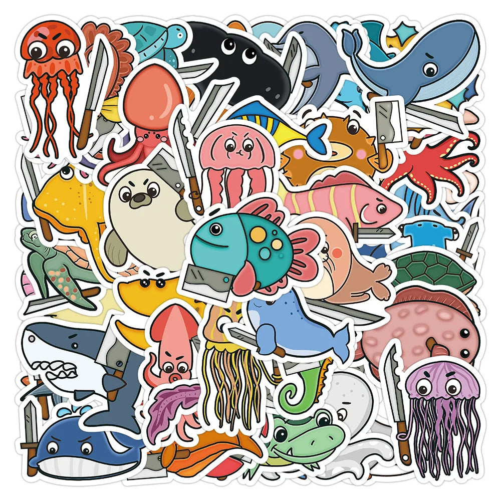 60PCS Funny animal With The Knife stickers Horror Animals graffiti Stickers for DIY Luggage Laptop Skateboard Motorc (Online Order Only)