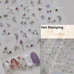 Gold Foil Dried Flowers Leaf Floral Print Daisy Rose Flower Peach Blossom Adhesive Nail Art Decoration Sticker Manicure Decals (ONLINE ORDER ONLY)
