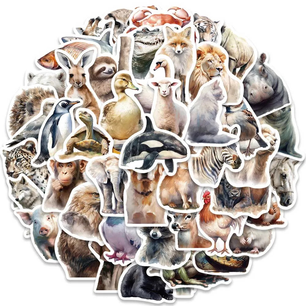50pcs Cool Aesthetic Wild Animals Stickers Pack Vinyl Laptop Phone Decals Luggage Guitar Bicycle Car Waterproof Graffiti (ONLINE ORDER ONLY)