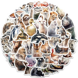 50pcs Cool Aesthetic Wild Animals Stickers Pack Vinyl Laptop Phone Decals Luggage Guitar Bicycle Car Waterproof Graffiti (ONLINE ORDER ONLY)