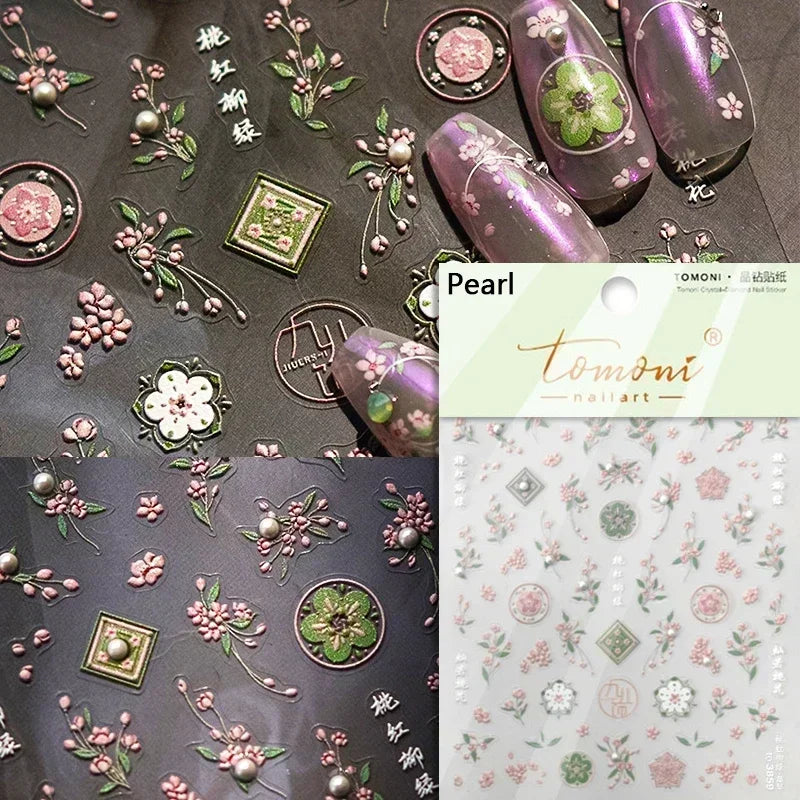 Hummingbird Iris Butterfly Peony Rose Tulip Daisy Lily Flowers Morning Glory Pearl Rhinestones Nail Art Sticker Decoration Decal (ONLINE ORDER ONLY)