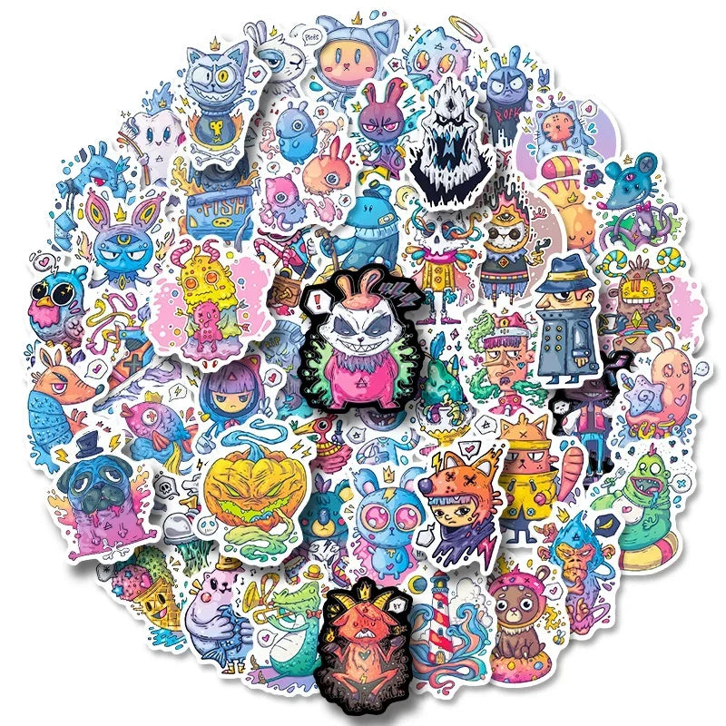 10/25/50pcs Funny Fantasy Weird Cartoon Cute Monster Psychedelic Waterproof Graffiti Sticker DIY Decal (ONLINE ORDER ONLY)