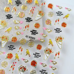 12Pcs 3D Golden Red Glitter Heart Love Nail Sticker Valentine Self Adhesive Cartoon Decal Geometry Lines Stripe Slider Manicure* (ONLINE ORDER ONLY)