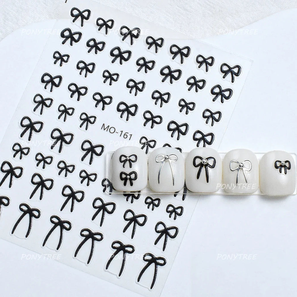 Gold Silver White Black Pink Blue Bowknot Ribbon Flat 3D Line Gird Strap Tie Elegant Charming Nail Art Stickers Manicure Decals (ONLINE ORDER ONLY)