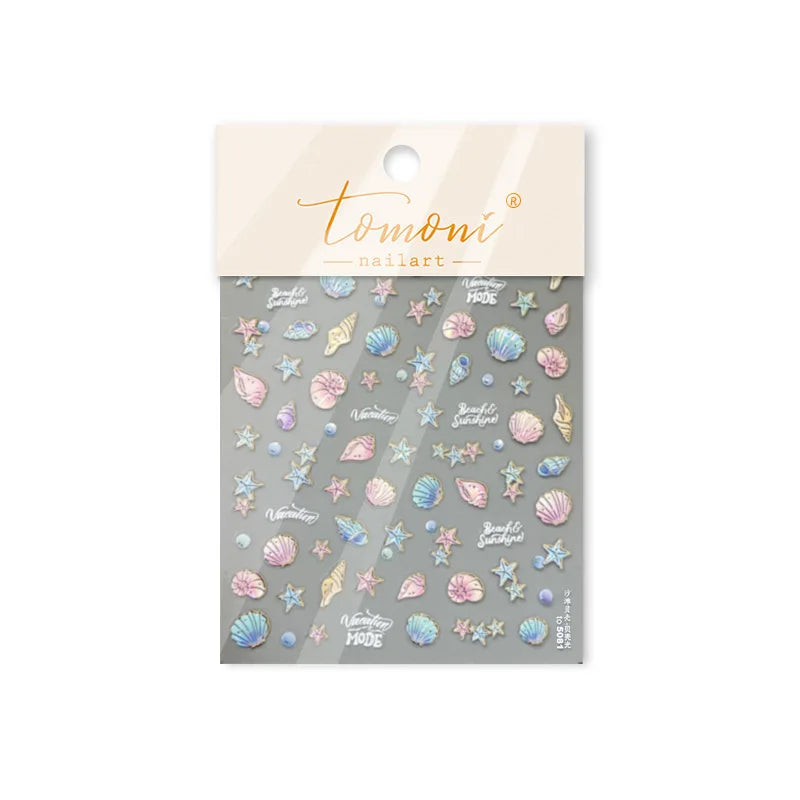 Beach Colourful Conch Dolphin Shell Starfish Jellyfish Star Summer Sea Wave Vacation Mode Water Bubble Nail Art Stickers Decals (Online Order Only)