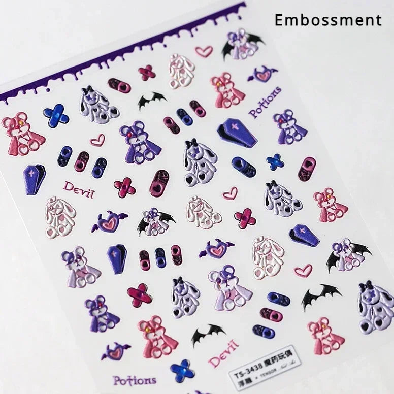 Cat Eye Shiny Blue Purple Spider Cross Love Heart Star Snake Web Jelly Thrilling Nail Art Stickers Manicure Decals Halloween (ONLINE ORDER ONLY)