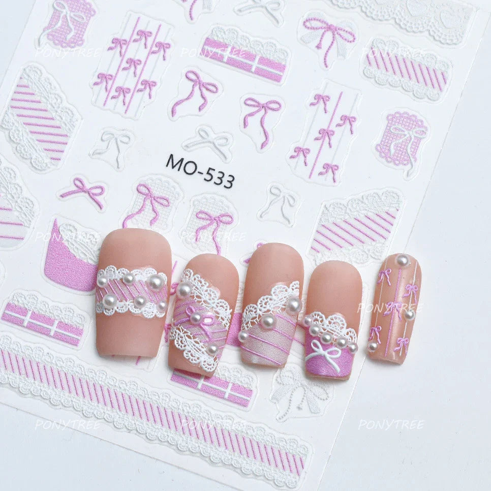 Gold Silver White Black Pink Blue Bowknot Ribbon Flat 3D Line Gird Strap Tie Elegant Charming Nail Art Stickers Manicure Decals (ONLINE ORDER ONLY)