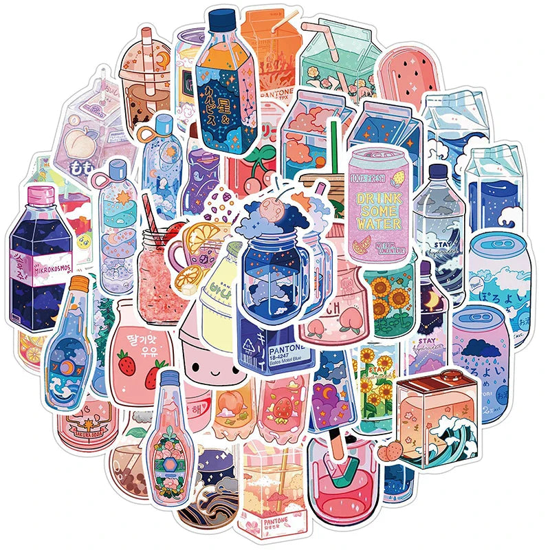 10/30/50PCS Japan Dink Sticker Aesthetic Sketchbook for Kids Children's PVC Decoration Scrapbooking School Stationery Supplies (Online Order Only)