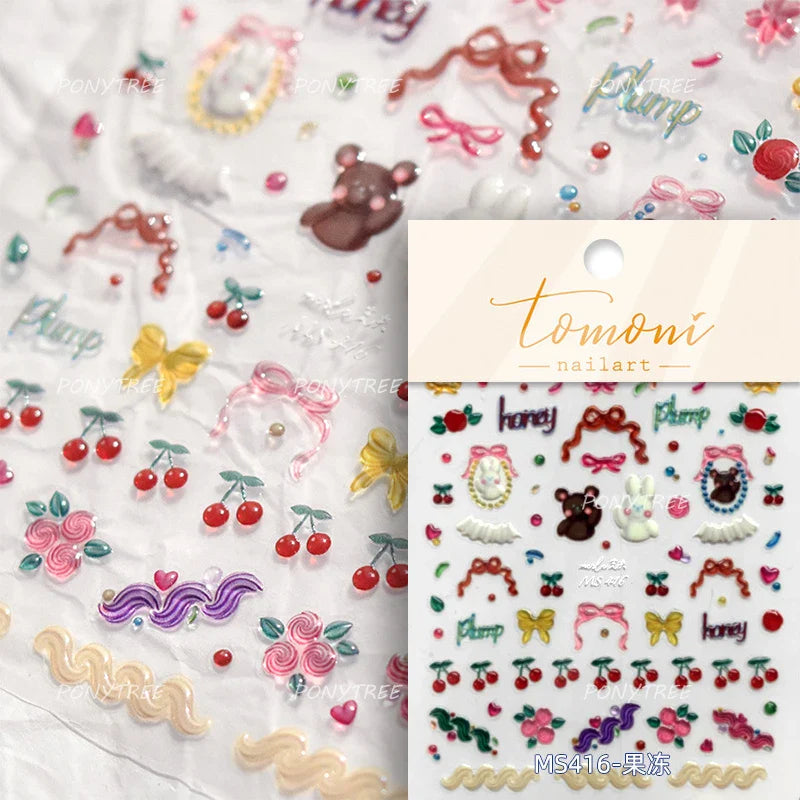 Flower Star Sun Grid Line Interesting Graffiti Tulip Cherry Apple Fruit Dot Painting Adhesive Nail Art Stickers Manicure Decals (ONLINE ORDER ONLY)