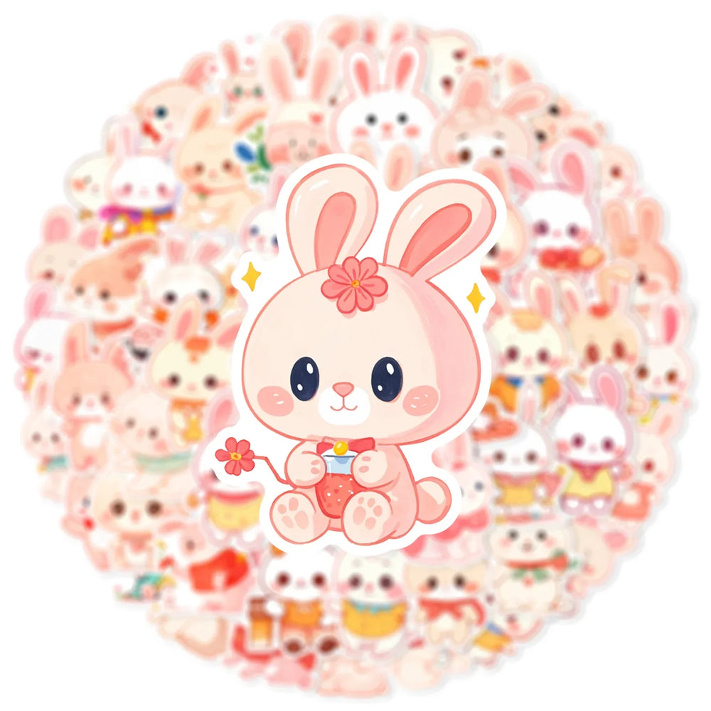 Kawaii Rabbit Stickers Cute Animal Cartoon Decals for Luggage Laptop Phone Car Bike Skateboard (Online Order Only)