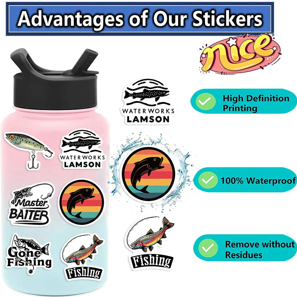 50PCS Cute Fish Animals Graffiti Stickers Skateboard Phone Laptop Waterproof Cool Cartoon DIY Sticker Decals Toy (Online Order Only)