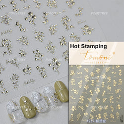 Mini Three Leaf Flower Magnolia Lotus Flower Stem Gradual Petal Line Arc Metal Sillver Delicate Nail Art Stickers Manicure Decal (Online Order Only)