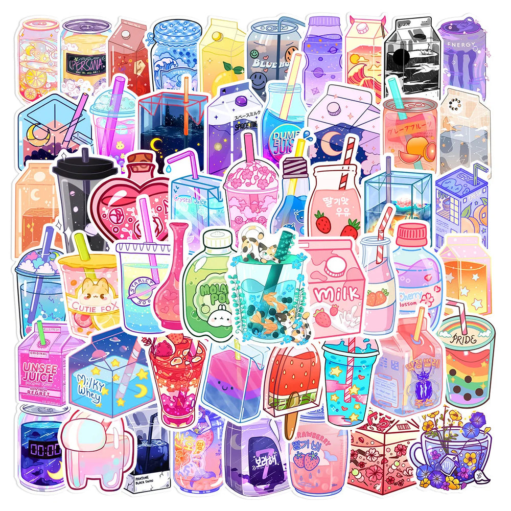 Cute Drink Cup Stickers for DIY Scrapbook, Luggage, Water Bottle, Laptop, Phone - 10/25/50pcs (Online Order Only)